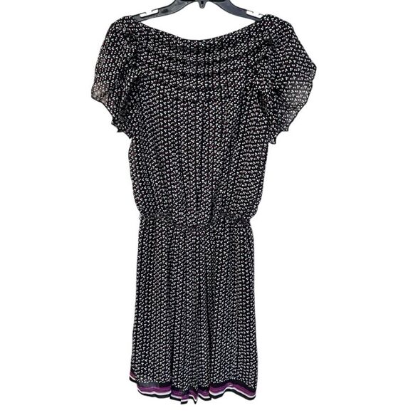 Sophie Max | 3607Y54 Black Pink Polkadot Chiffon Flutter Sleeve Elastic Midi M - Picture 1 of 8